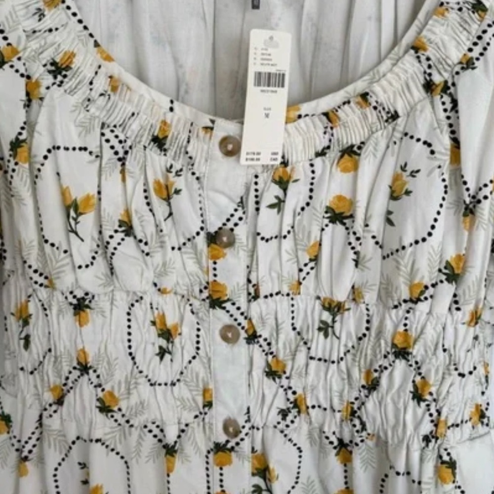 🔸NWT🔸Anthropologie White Floral Midi Dress with Puff Sleeves - Picture 3 of 7